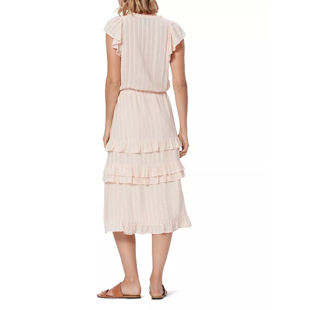 PAIGE Split Neck Illyria Ruffled Tiered Midi Dress in Cream Tan size XS - Picture 2 of 8